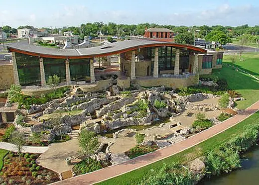 Overhead view of San Angelo Visitor's Center rock formations and mesquites